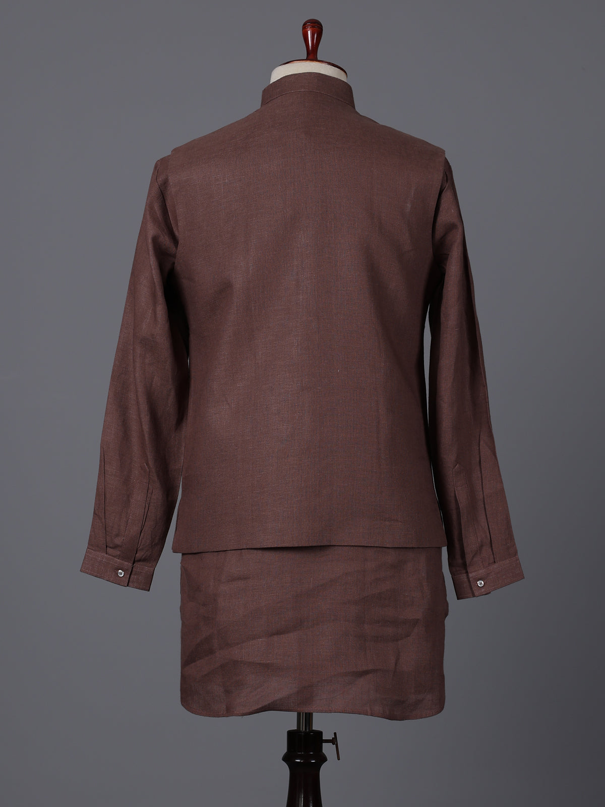 Brown cotton linen heavily embellished waistcoat set