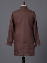 Brown cotton linen heavily embellished waistcoat set