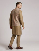 Dusty olive silk printed festive waistcoat set