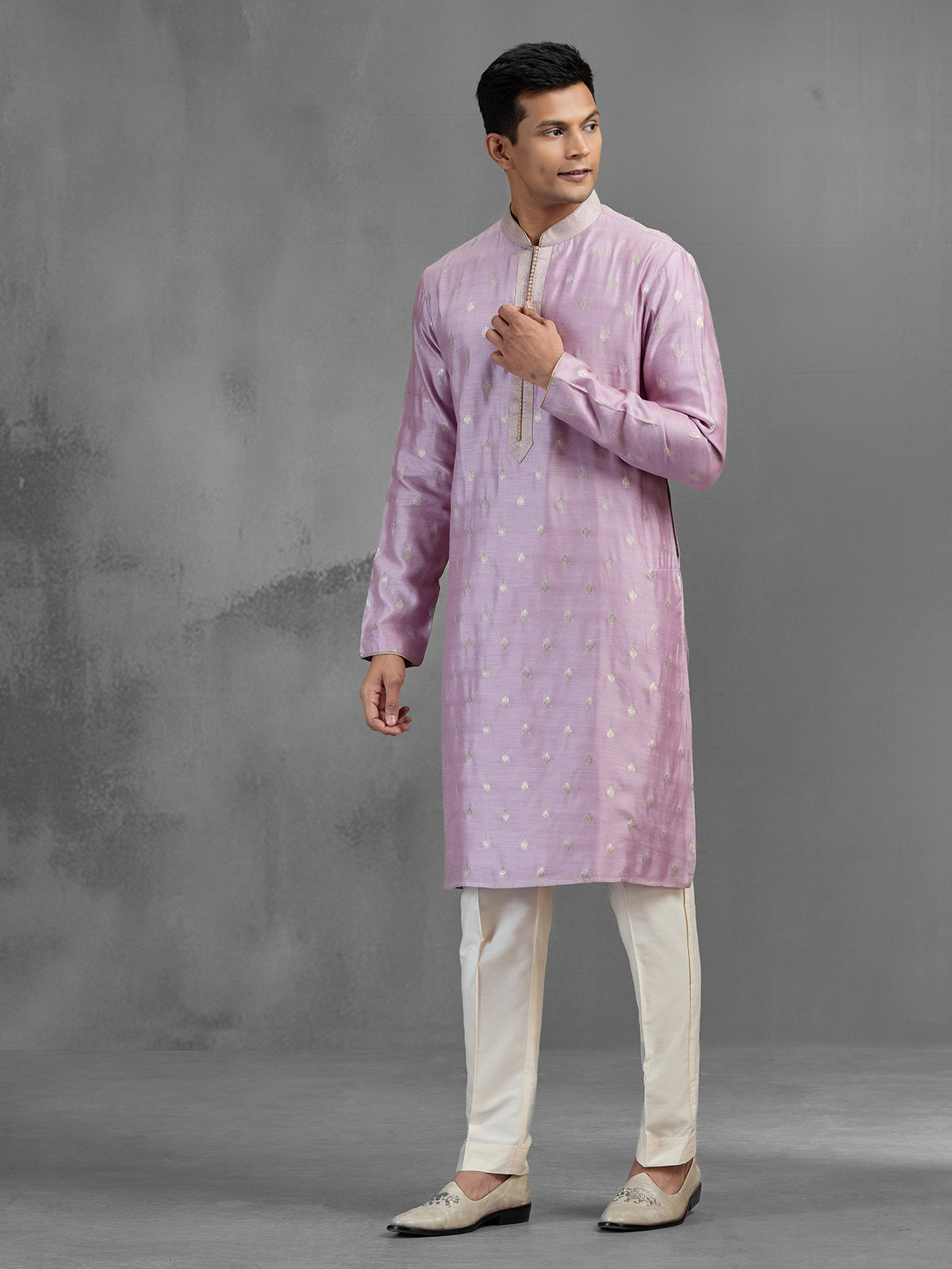 Lilac purple handloom silk zari resham festive kurta pajama