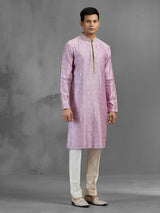 Lilac purple handloom silk zari resham festive kurta pajama