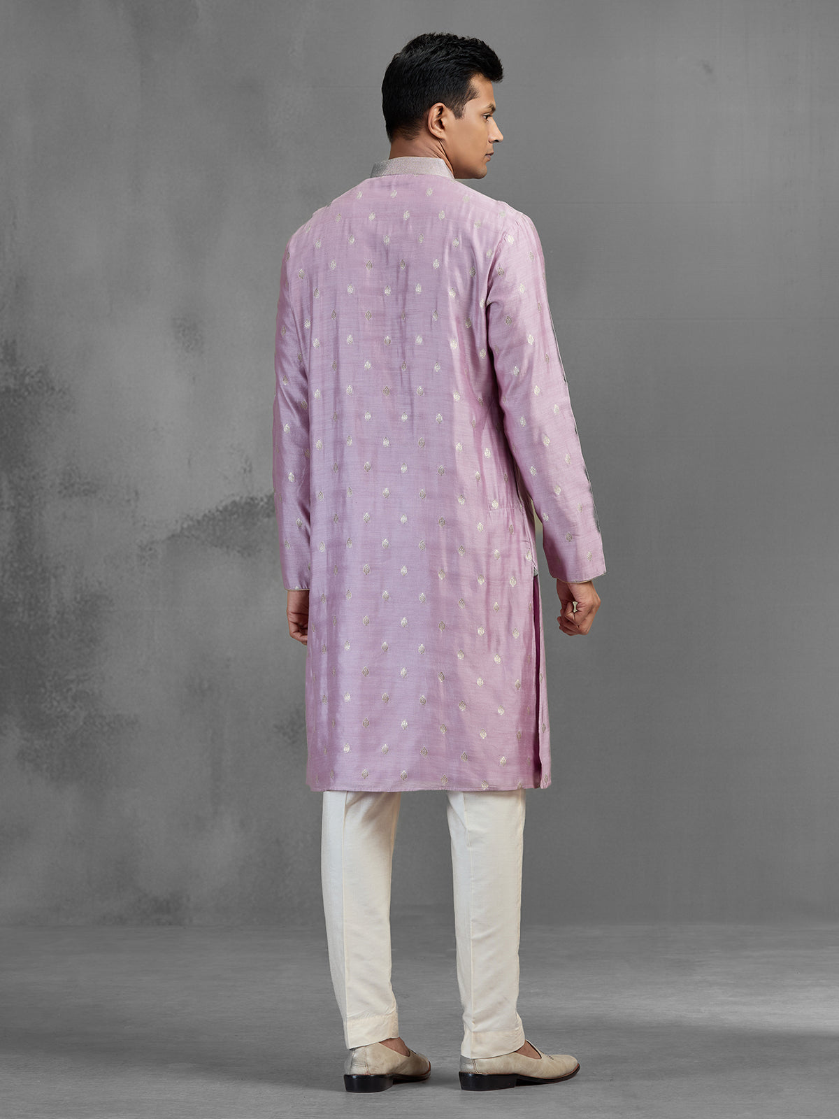 Lilac purple handloom silk zari resham festive kurta pajama