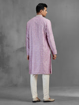 Lilac purple handloom silk zari resham festive kurta pajama