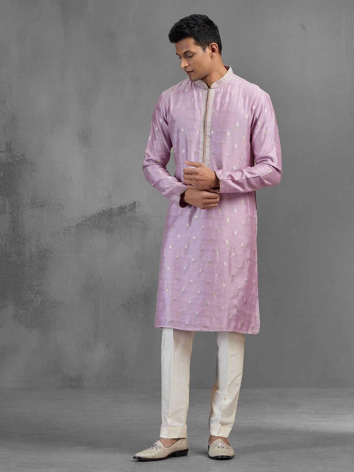 Lilac purple handloom silk zari resham festive kurta pajama