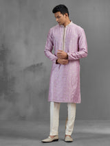 Lilac purple handloom silk zari resham festive kurta pajama