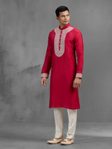Magenta silk geometric embroidered statement kurta suit