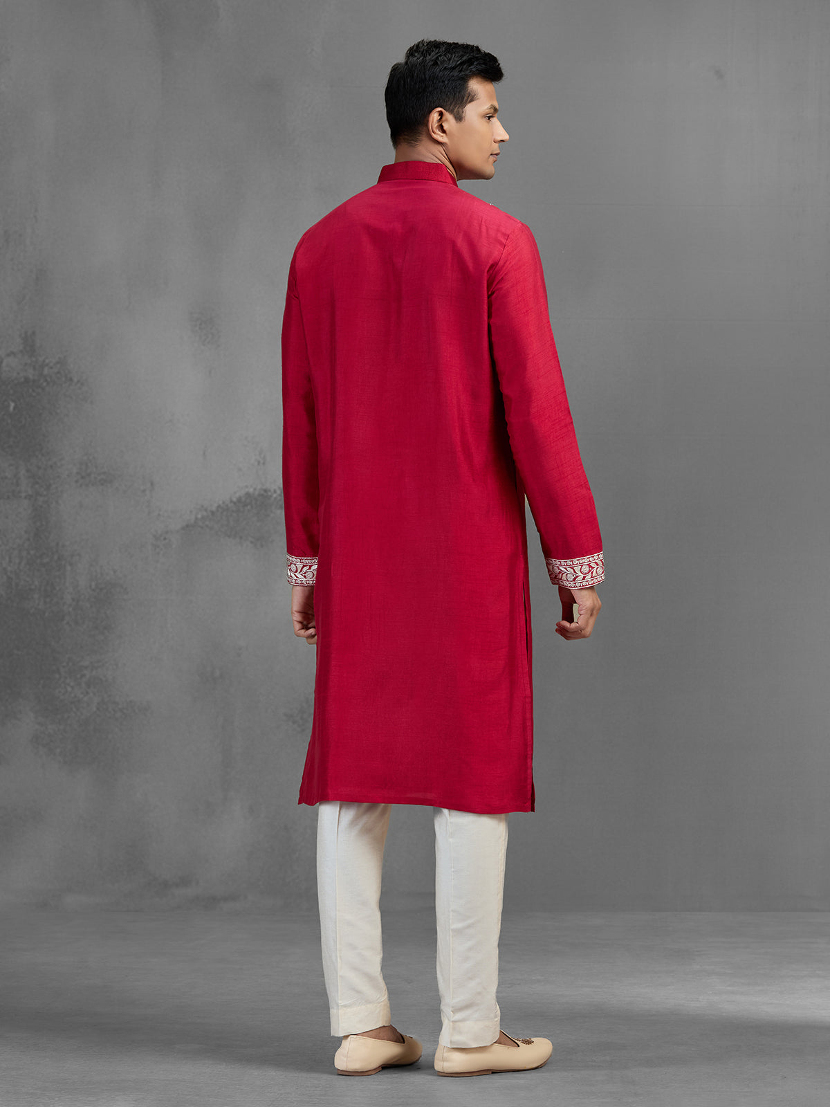 Magenta silk geometric embroidered statement kurta suit