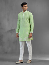 Pista green chikankari festive banarasi silk kurta pajama