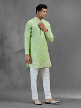 Pista green chikankari festive banarasi silk kurta pajama