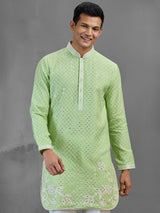 Pista green chikankari festive banarasi silk kurta pajama
