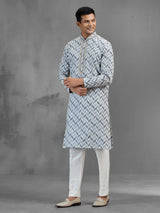 Off white chevron embroidered banarasi silk festive kurta pajama