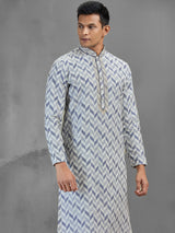 Off white chevron embroidered banarasi silk festive kurta pajama