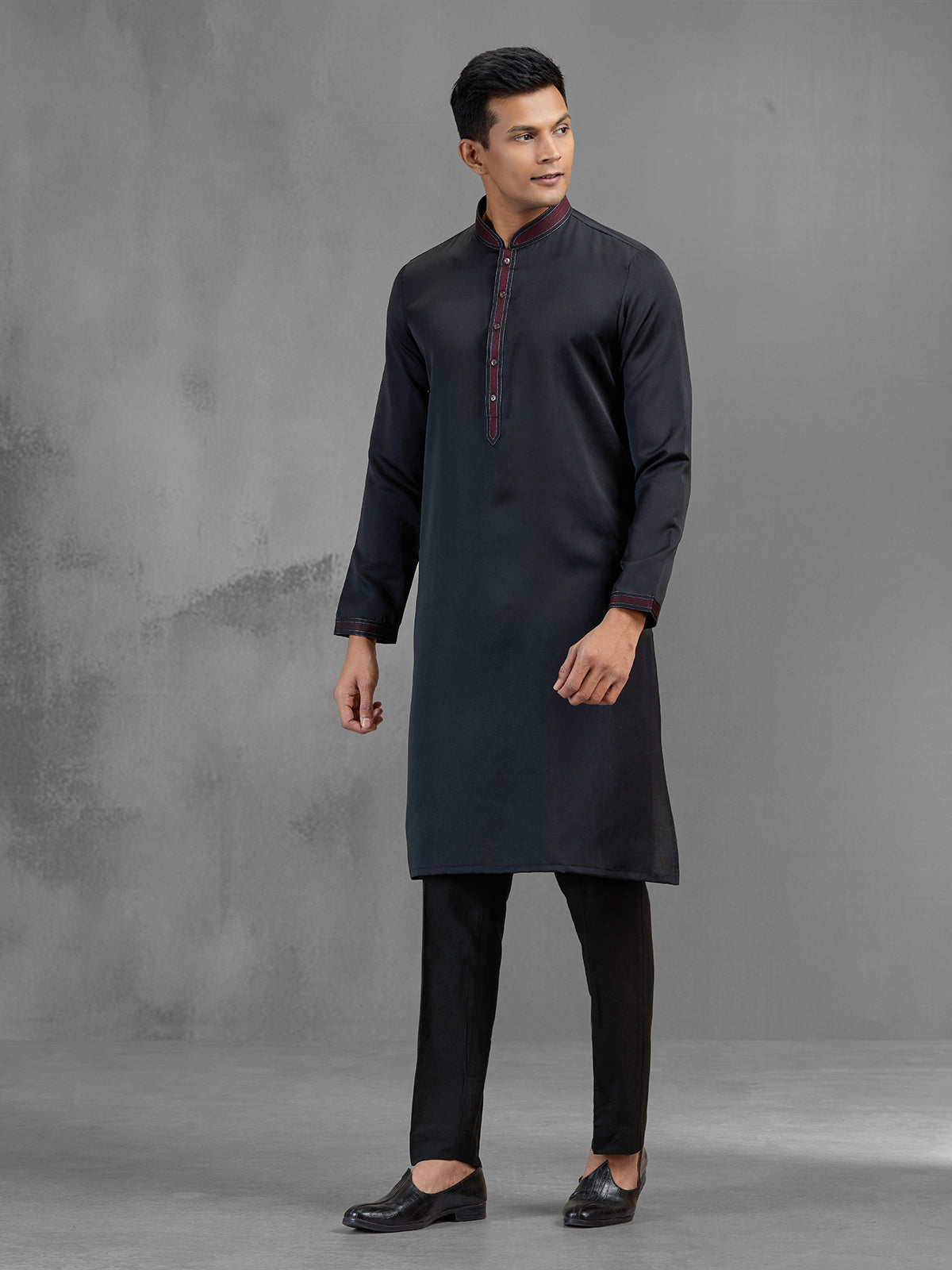 Black soft silk minimal threadwork elegant kurta suit