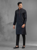 Black soft silk minimal threadwork elegant kurta suit