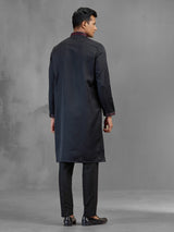 Black soft silk minimal threadwork elegant kurta suit