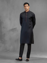 Black soft silk minimal threadwork elegant kurta suit