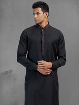Black soft silk minimal threadwork elegant kurta suit