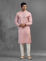 Light pink soft silk subtle festive threadwork kurta pajama