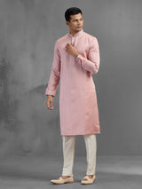 Light pink soft silk subtle festive threadwork kurta pajama