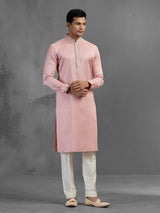 Light pink soft silk subtle festive threadwork kurta pajama