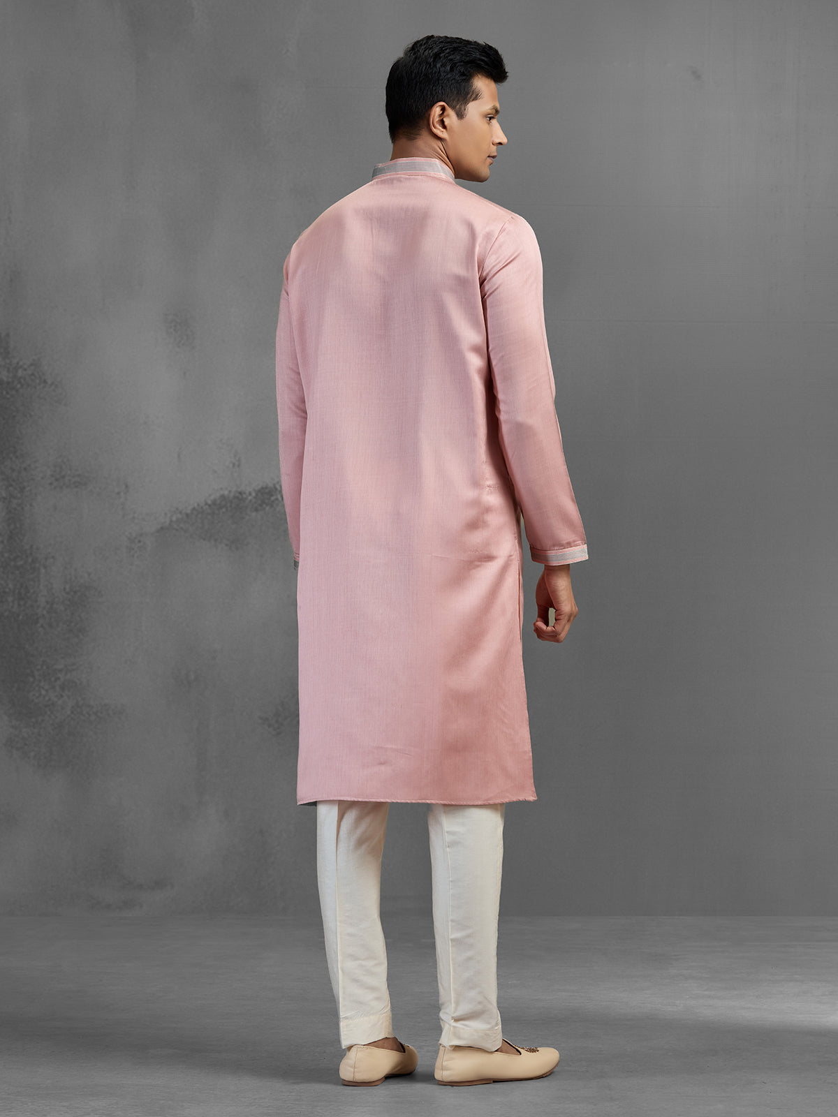 Light pink soft silk subtle festive threadwork kurta pajama