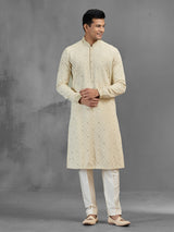 Cream dupion georgette chinon chikankari festive kurta pajama