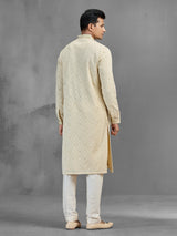 Cream dupion georgette chinon chikankari festive kurta pajama