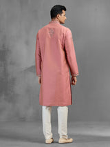 Dark pink banarasi silk stone embellished festive kurta suit