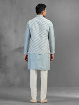 Blue silk floral jaal embroidered festive waistcoat set
