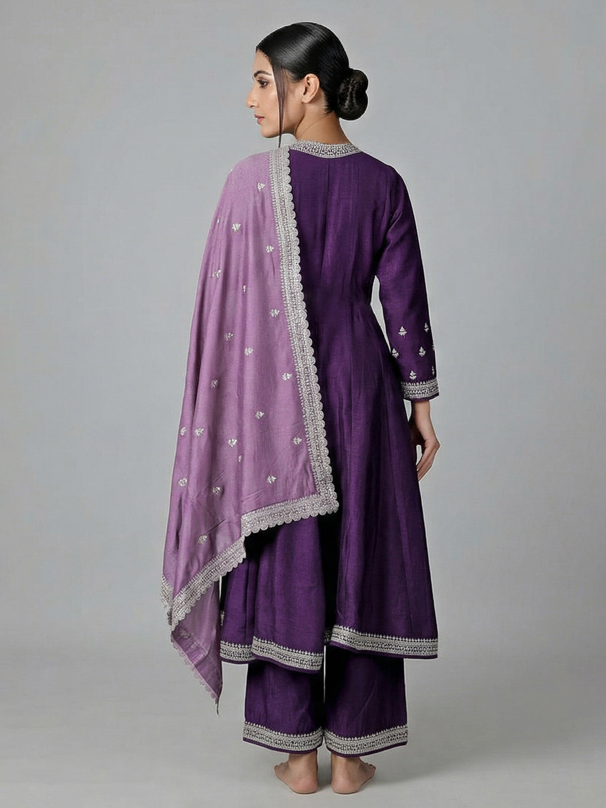 Purple silk anarkali suit festive elegance