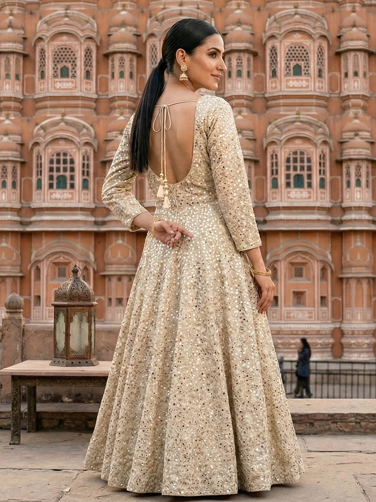 Cream silk anarkali suit with traditional festive charm