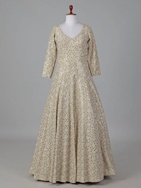 Cream silk anarkali suit with traditional festive charm