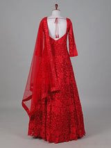 Red net anarkali suit with intricate zardosi elegance