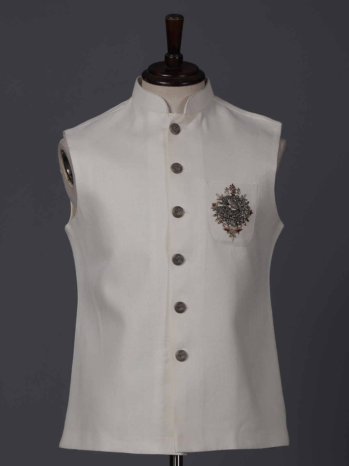 Cream cotton silk patch work waistcoat