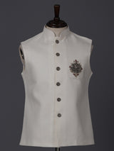 Cream cotton silk patch work waistcoat