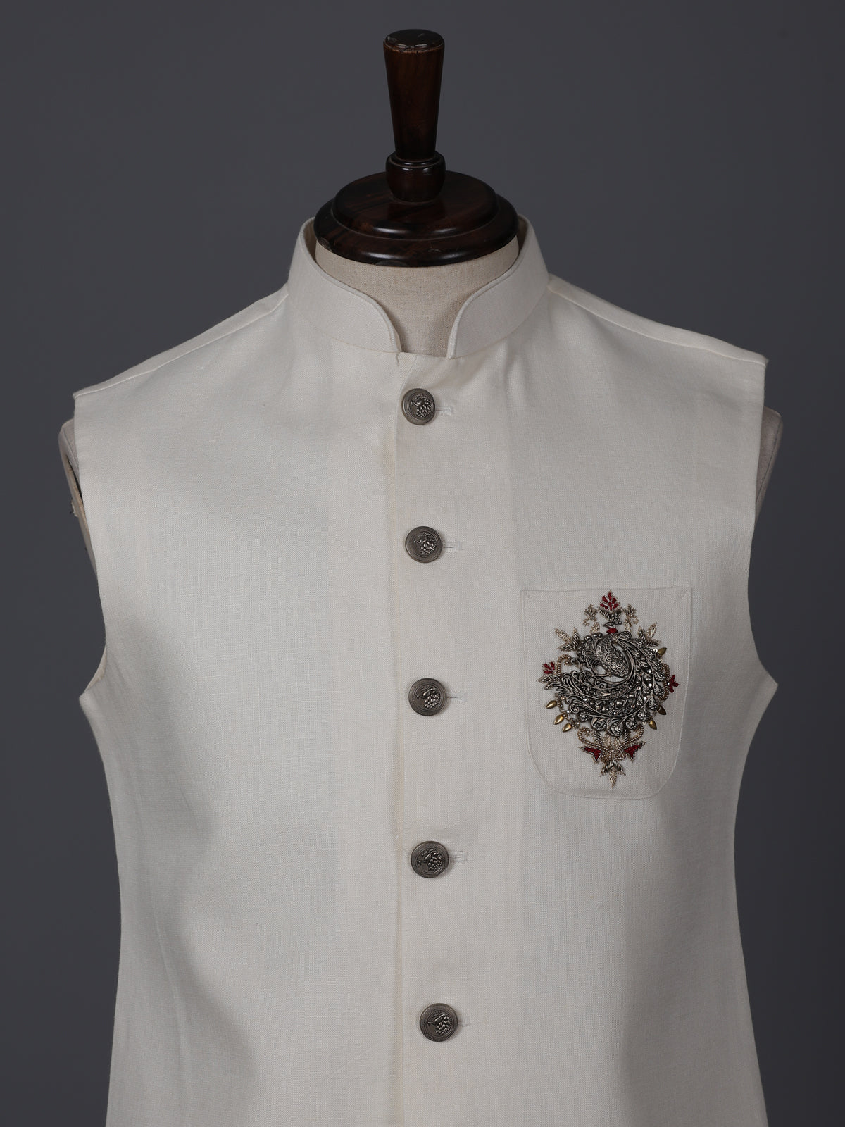 Cream cotton silk patch work waistcoat