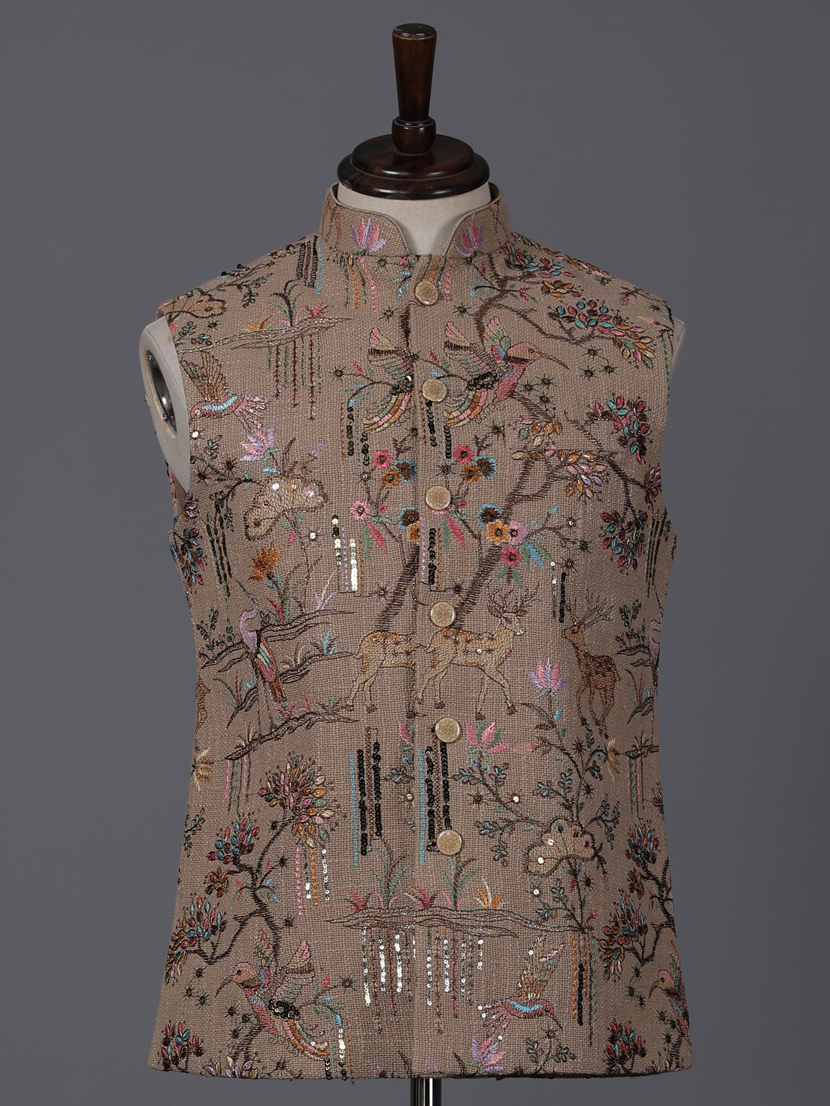 Beige jute embroidery waistcoat
