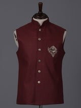 Classy maroon cotton silk patch work waistcoat