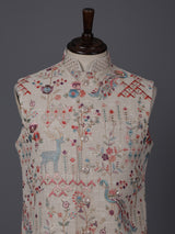 Beige embroidery jute waistcoat
