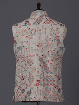 Beige embroidery jute waistcoat