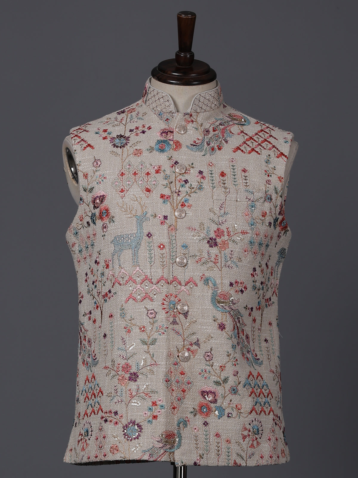 Beige embroidery jute waistcoat