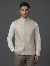 Latest cream silk embroidery waistcoat