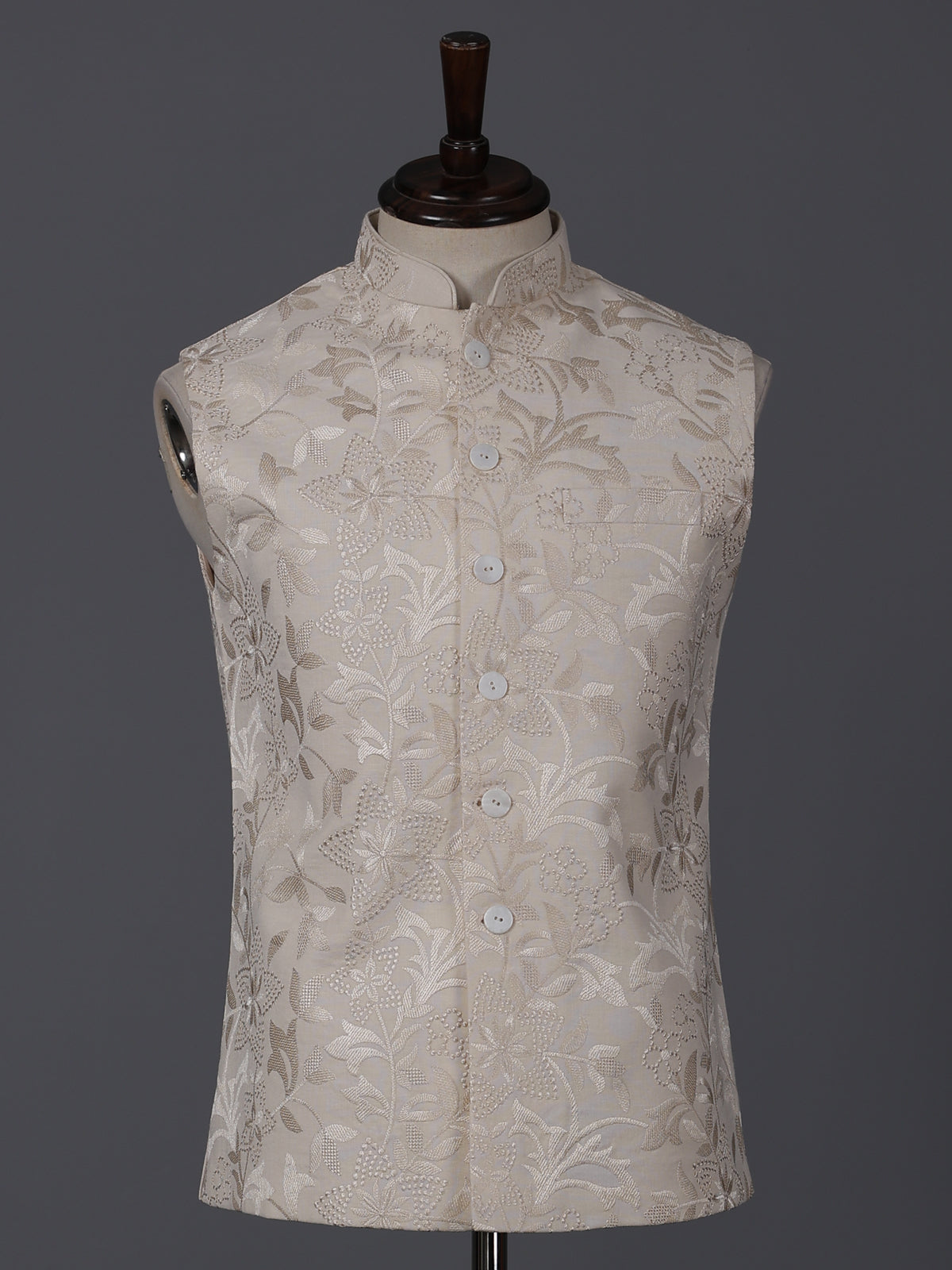 Latest cream silk embroidery waistcoat