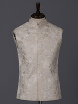 Latest cream silk embroidery waistcoat