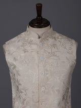 Latest cream silk embroidery waistcoat