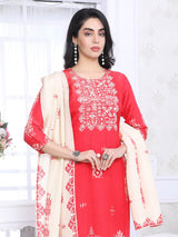 Reddish pink silk printed yoke style festive kurti set