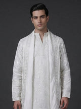 White cotton silk embroidered work festive kurta suit
