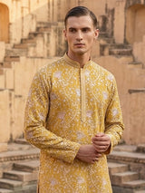 Yellow georgette embroidered work haldi festive kurta suit
