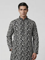 Black cotton silk embroidered work festive kurta suit