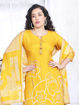 Yellow silk printed festive kurti set for haldi